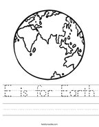 E is for Earth Handwriting Sheet