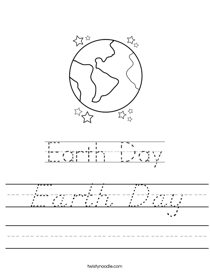 Earth Day Worksheet - D'Nealian - Twisty Noodle