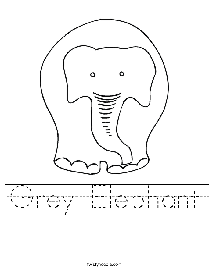 Grey Elephant Worksheet - Twisty Noodle