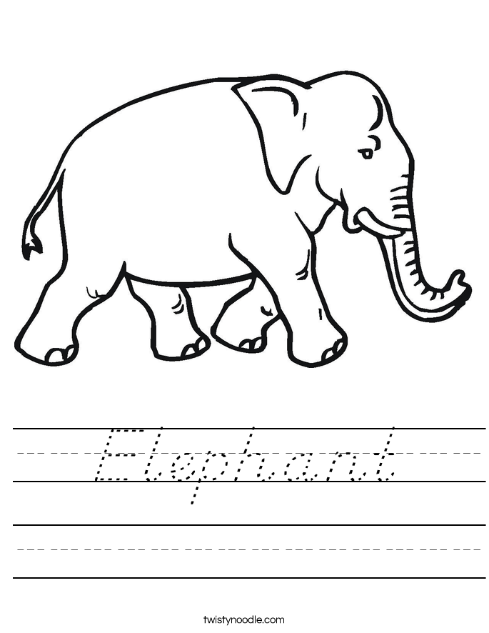 Elephant Worksheet D #39 Nealian Twisty Noodle