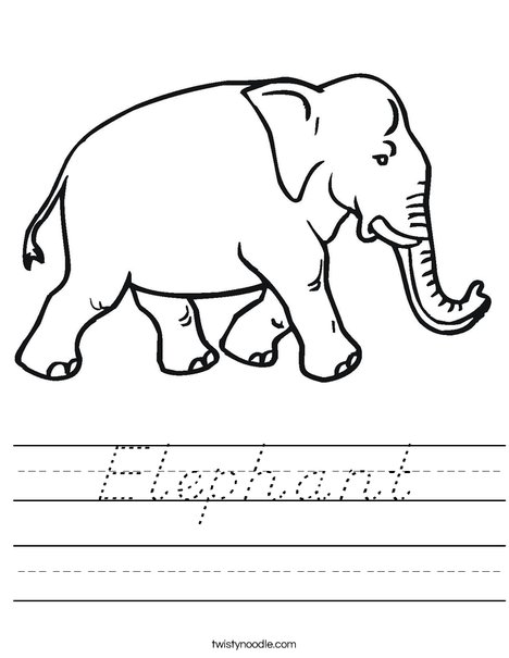 Elephant Worksheet D #39 Nealian Twisty Noodle