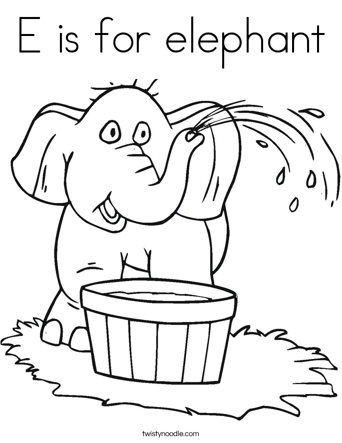 E is for elephant Coloring Page Twisty Noodle