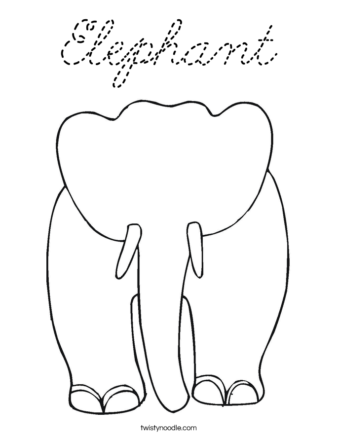 Elephant Coloring Page - Cursive - Twisty Noodle