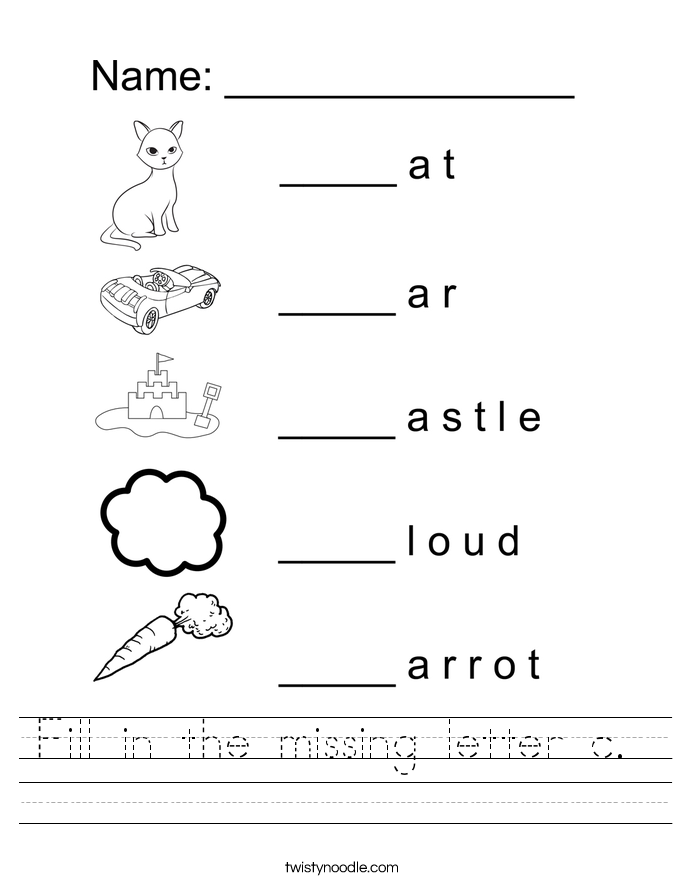 Worksheets Letter C Worksheets letter c worksheets twisty noodle fill in the missing handwriting sheet
