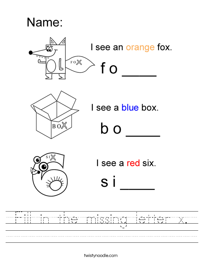 Fill in the missing letter x Worksheet - Twisty Noodle
