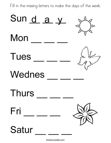 Fill in the missing letters to make the days of the week ...