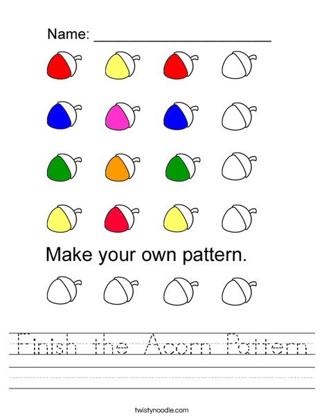 Finish the Acorn Pattern Worksheet - Twisty Noodle