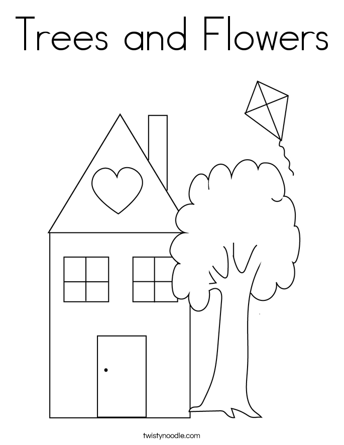 Trees and Flowers Coloring Page - Twisty Noodle