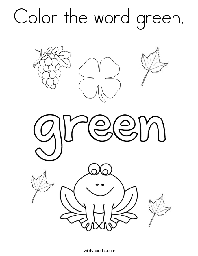 Color the word green Coloring Page Twisty Noodle
