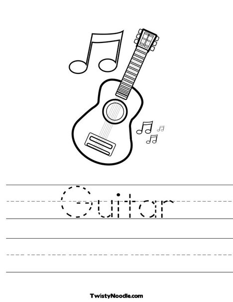 Guitar with Music Notes Worksheet