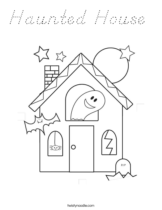Haunted House Coloring Page - D'Nealian - Twisty Noodle