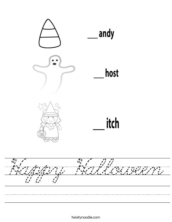 Happy Halloween Worksheet Cursive Twisty Noodle