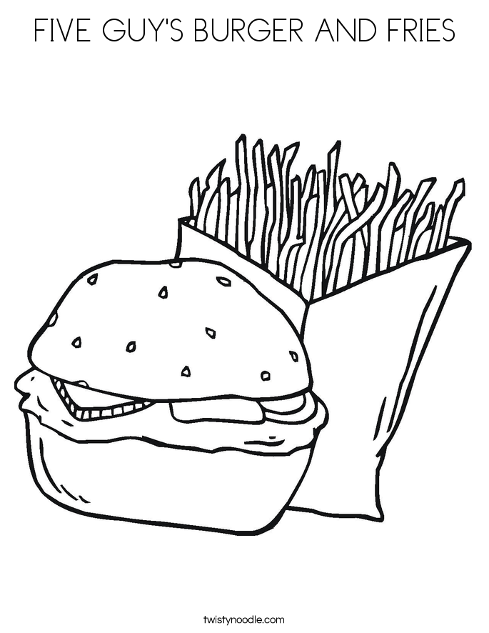 FIVE GUY'S BURGER AND FRIES Coloring Page - Twisty Noodle