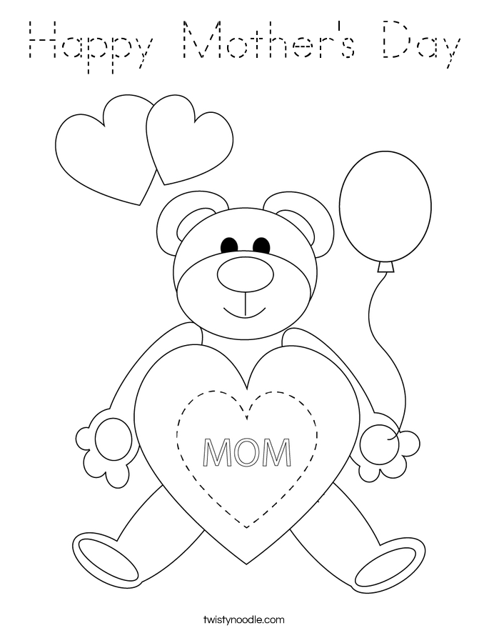 Happy Mother's Day Coloring Page - Tracing - Twisty Noodle