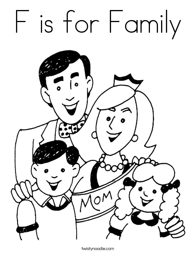F is for Family Coloring Page Twisty Noodle