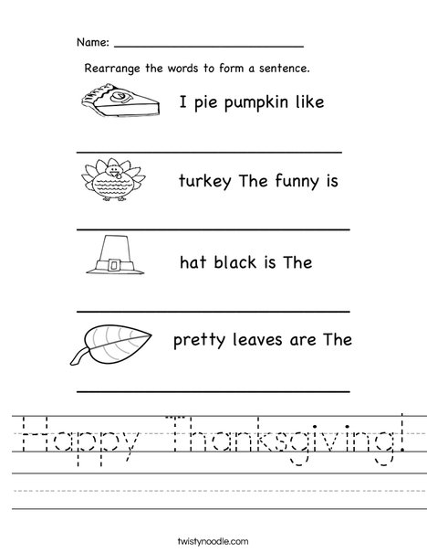 Happy Thanksgiving Worksheet - Twisty Noodle