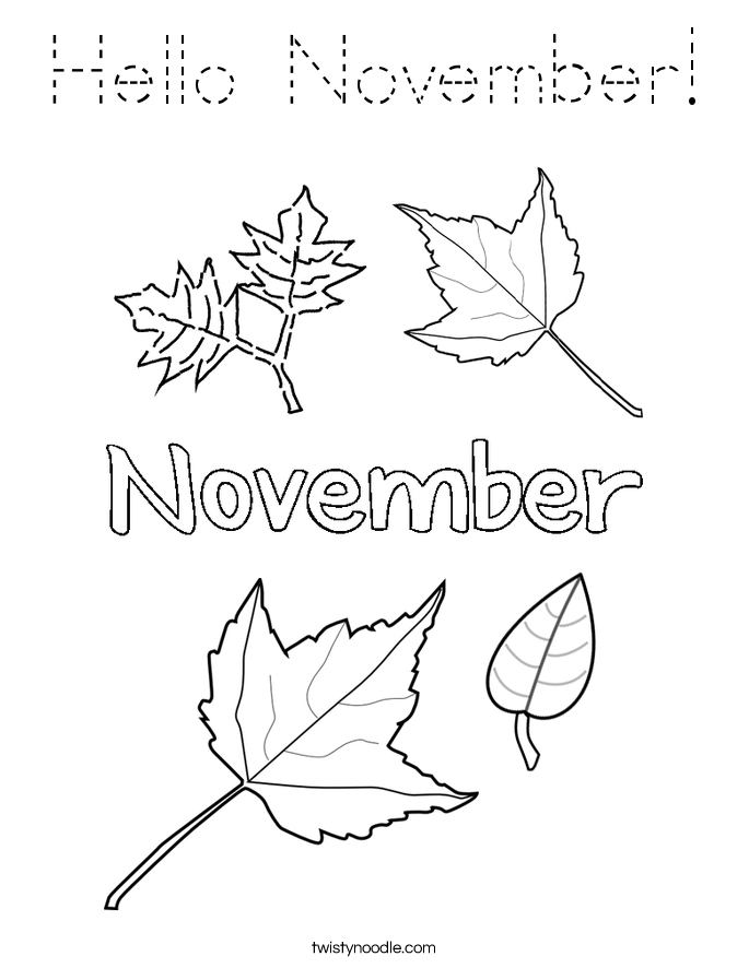 Hello November Coloring Page - Tracing - Twisty Noodle
