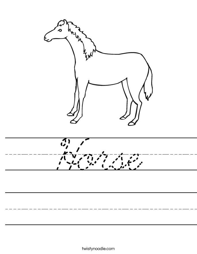 Horse Worksheet Cursive Twisty Noodle