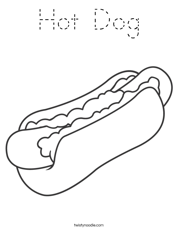 Hot Dog Coloring Page - Tracing - Twisty Noodle