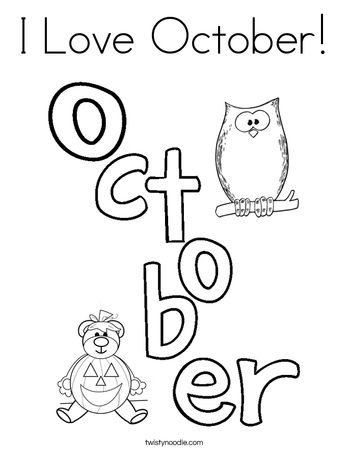 I Love October Coloring Page - Twisty Noodle