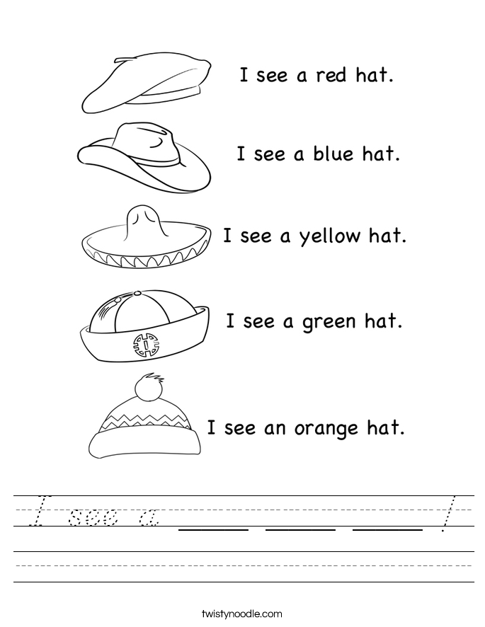 I see a ___ ___ ___ Worksheet - D'Nealian - Twisty Noodle