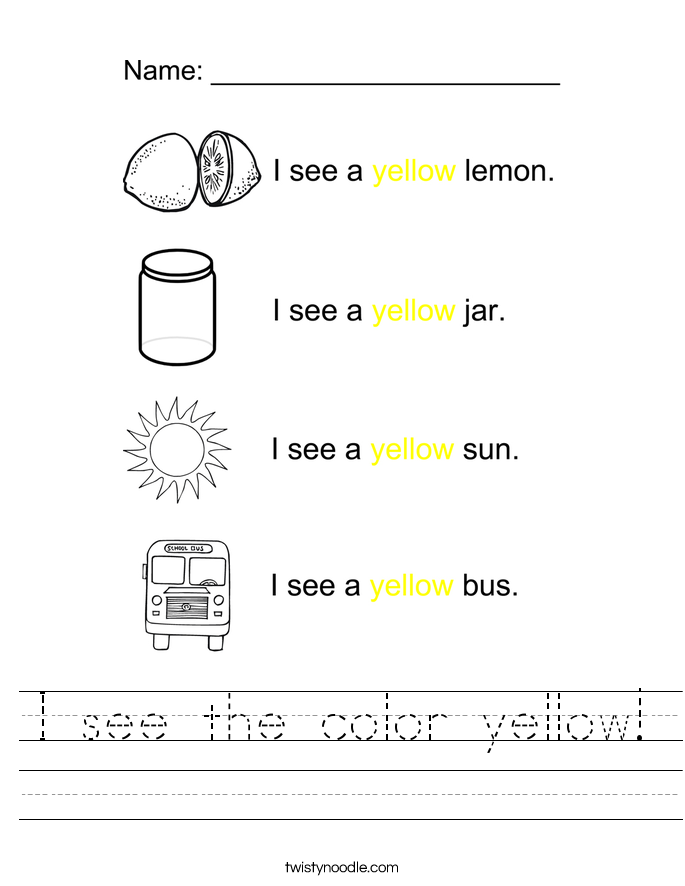 I See The Color Yellow Worksheet Twisty Noodle I See The Color Yellow Worksheet Twisty Noodle