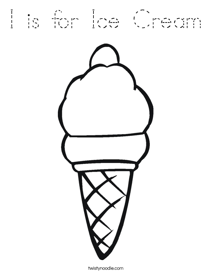 I is for Ice Cream Coloring Page - Tracing - Twisty Noodle