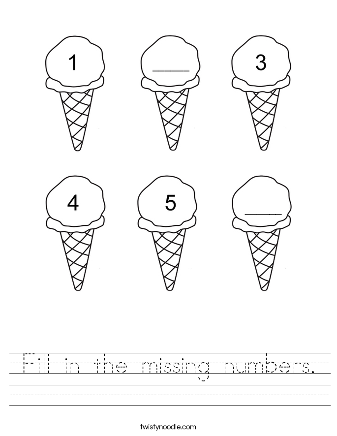 numbers the Noodle Twisty number in worksheets fill missing Fill   in Worksheet missing