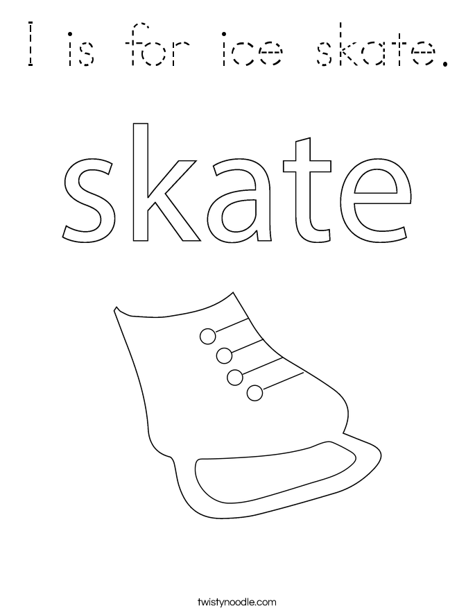 I is for ice skate Coloring Page - Tracing - Twisty Noodle
