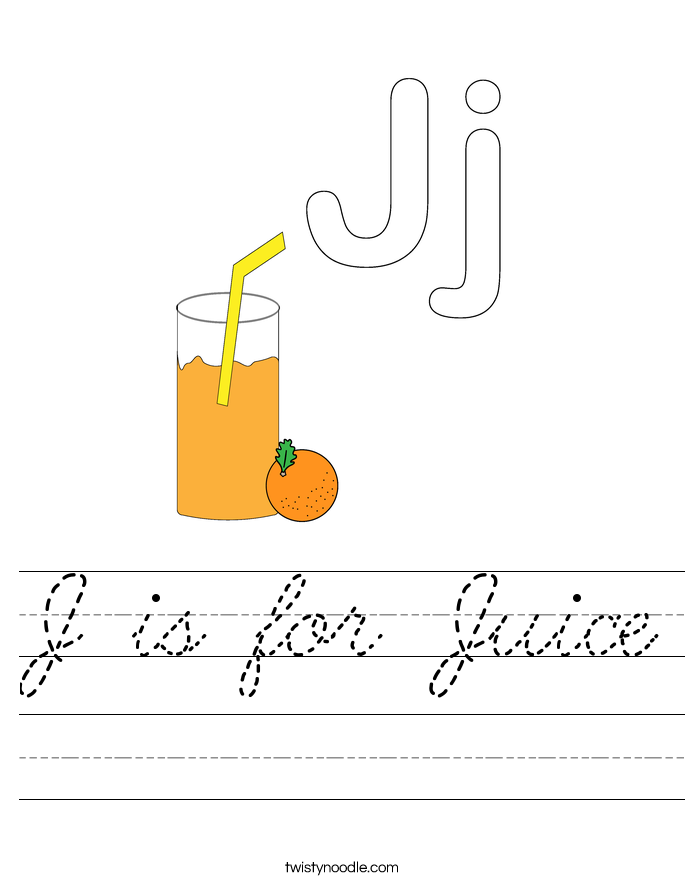J is for Juice Worksheet Cursive Twisty Noodle