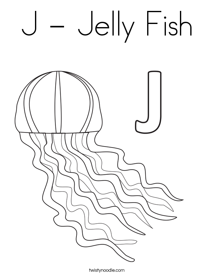 J - Jelly Fish Coloring Page - Twisty Noodle