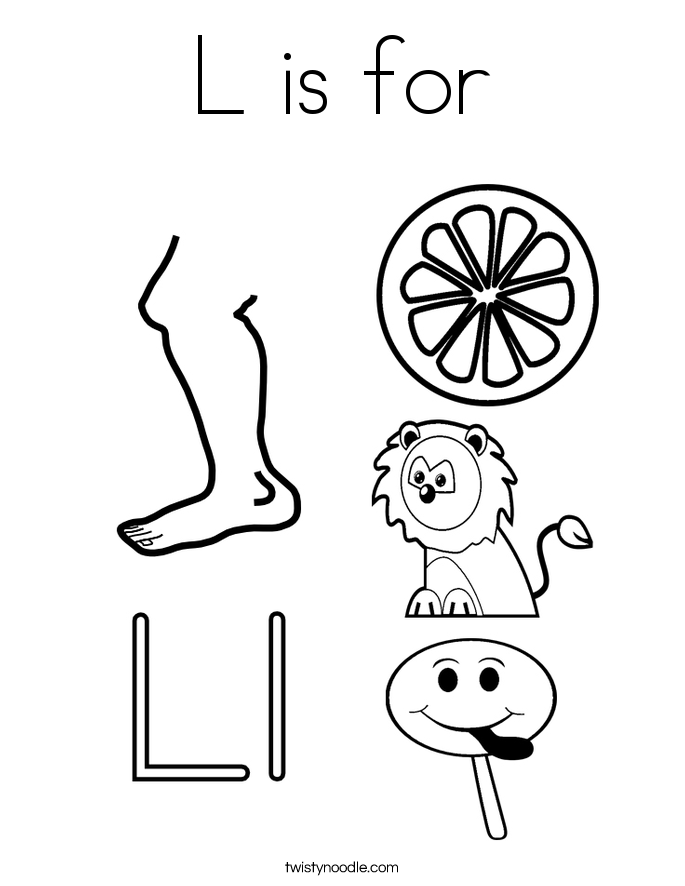 L is for Coloring Page - Twisty Noodle