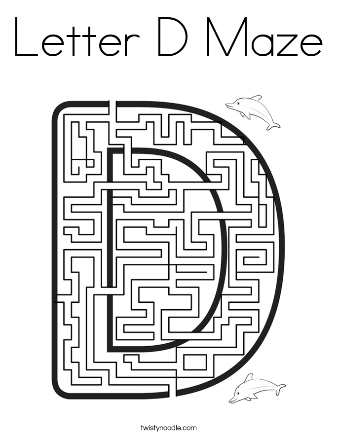 Letter D Maze Coloring Page - Twisty Noodle