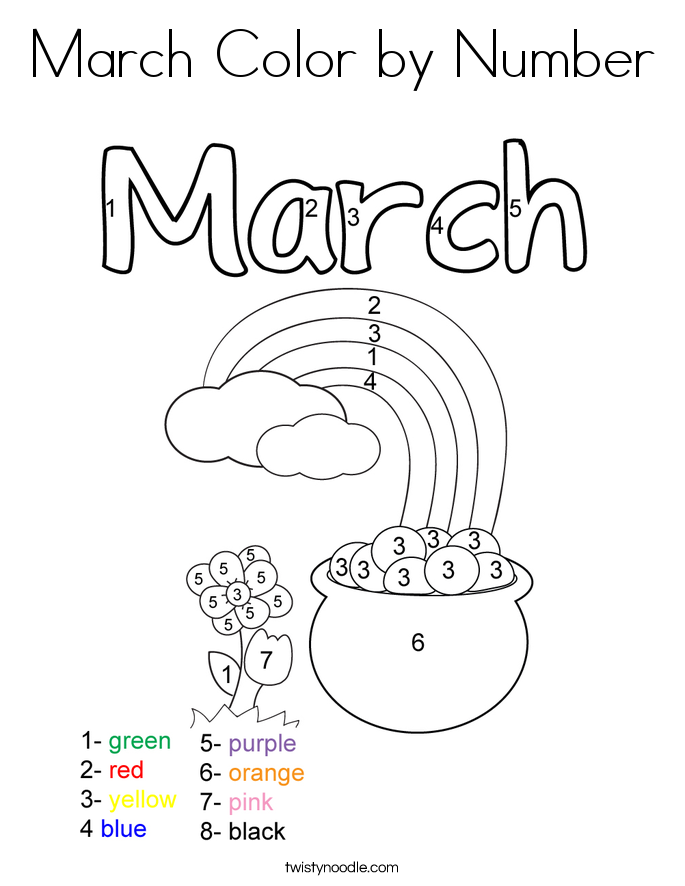 March Color by Number Coloring Page - Twisty Noodle