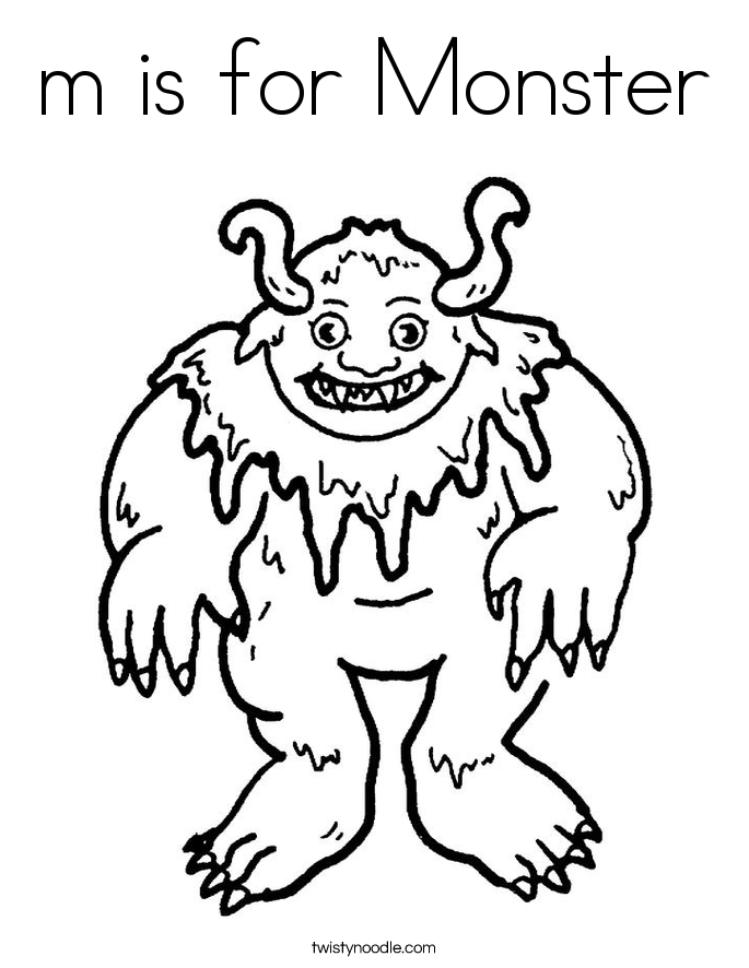 m is for monster coloring page