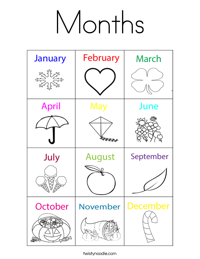 Learning Months December Coloring Page Twisty Noodle
