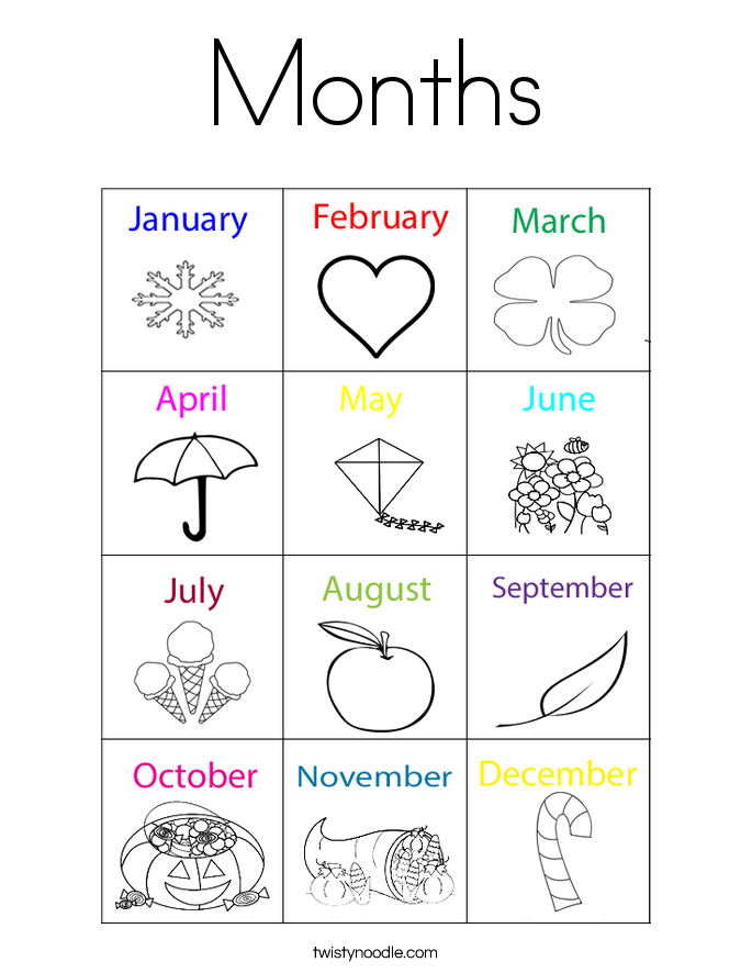 Months Coloring Page - Twisty Noodle