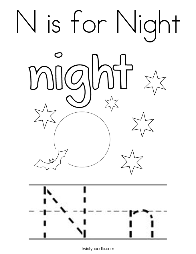 n is for night coloring pages - photo #1