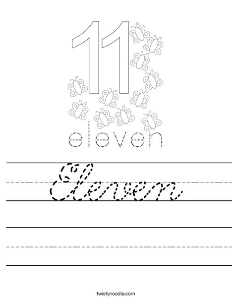 Eleven Worksheet - Cursive - Twisty Noodle