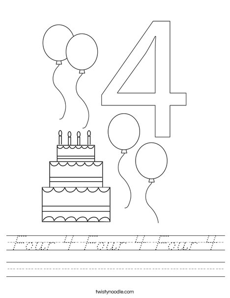 Four 4 Four 4 Four 4 Worksheet - D'Nealian - Twisty Noodle