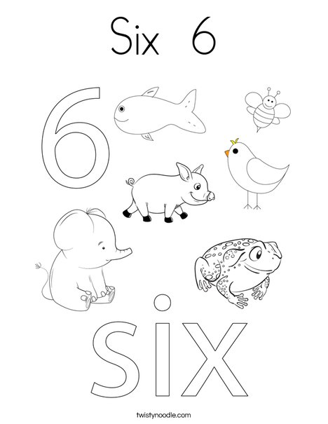 Six 6 Coloring Page - Twisty Noodle