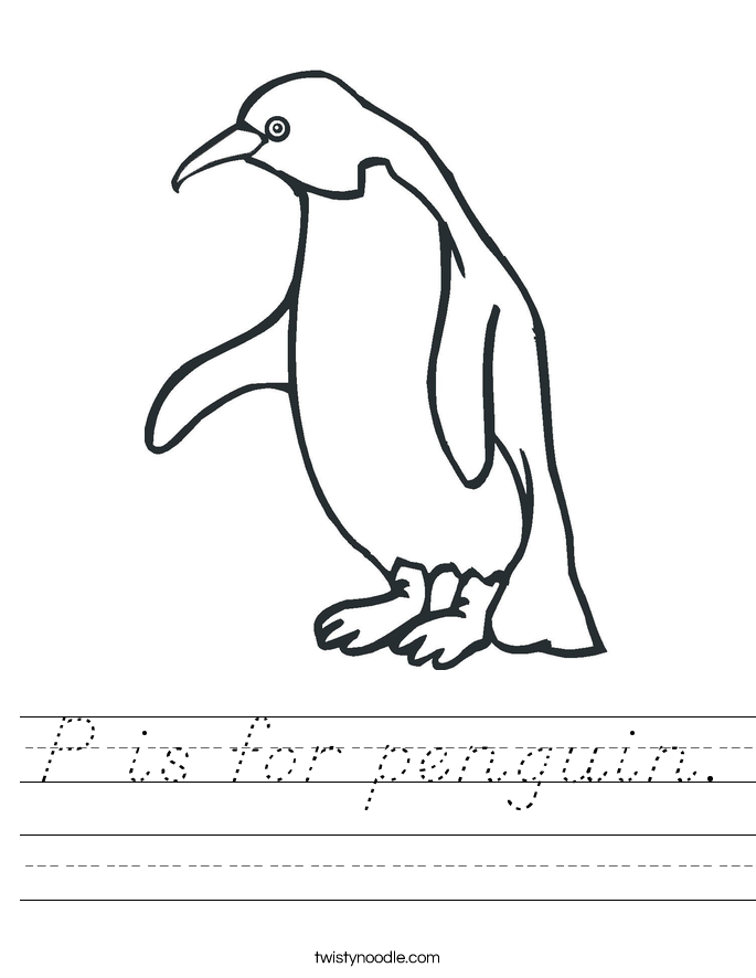 P is for penguin Worksheet - D'Nealian - Twisty Noodle