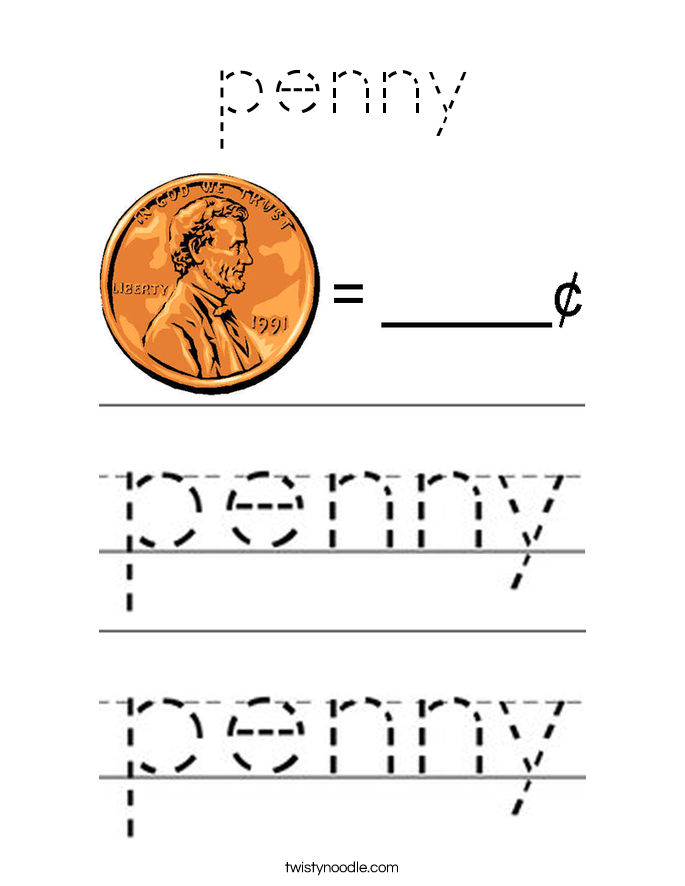 penny Coloring Page - Tracing - Twisty Noodle