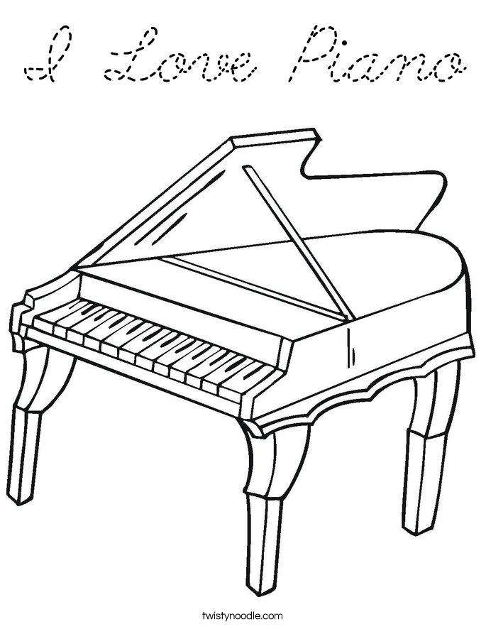 I Love Piano Coloring Page - Cursive - Twisty Noodle