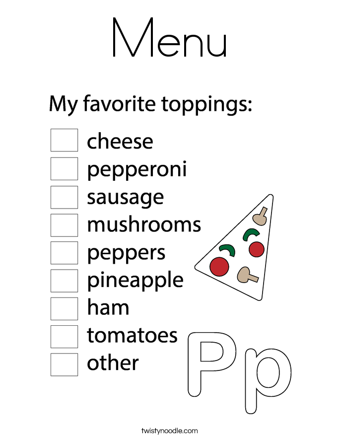 menu coloring page twisty noodle menu coloring pages