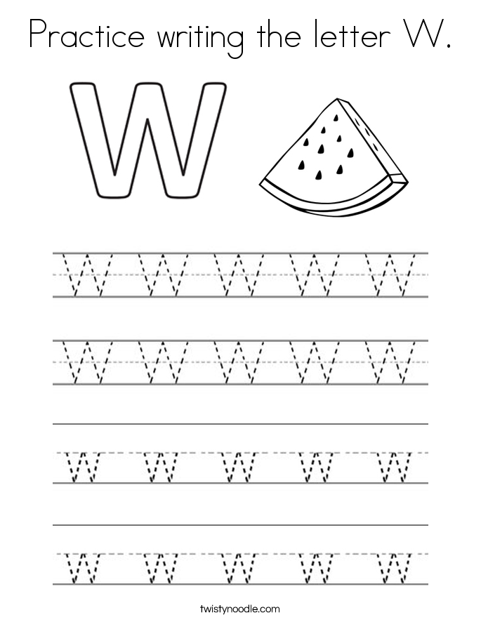 Practice writing the letter W. Coloring Page.