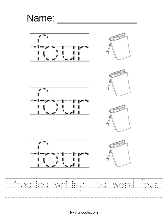 Practice writing the word four Worksheet - Twisty Noodle