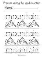 practice writing the word mountain coloring page