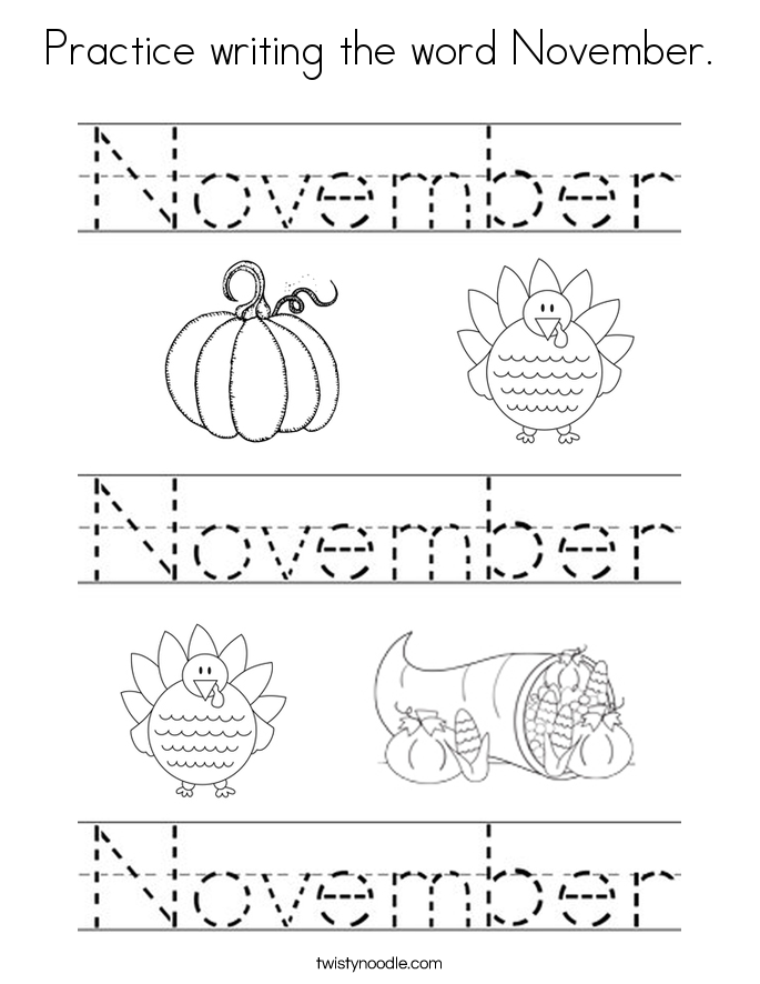 Practice writing the word November Coloring Page Twisty Noodle