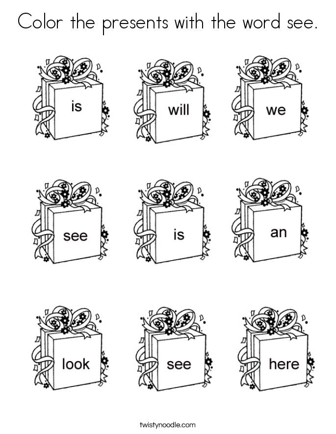 Color The Presents With Word See Coloring Page
